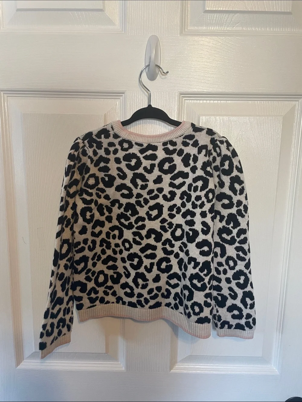 Gymboree Black and Cream Leopard Crewneck Sweater with Pink Trim
